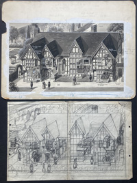 The Tudor Mansion Cut Away painting and artist sketch (Original) (Signed)