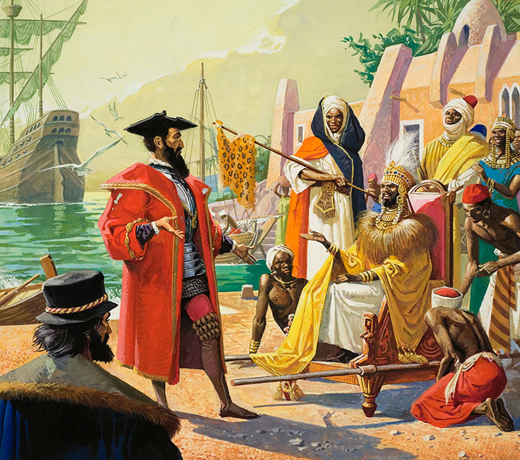 Vasco de Gama in Africa (Original) by Severino Baraldi Art at The Illustration Art Gallery