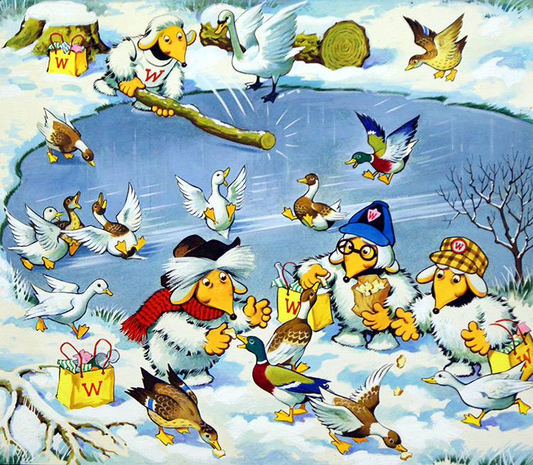 The Wombles: Feeding Ducks (Original) by The Wombles (Blasco) Art at The Illustration Art Gallery