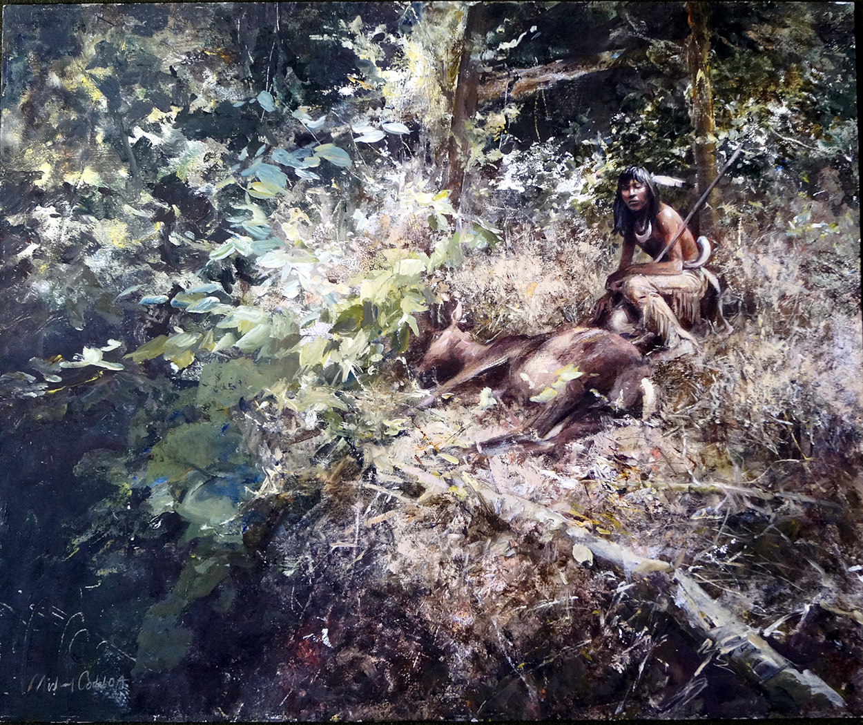 Indian Hunter with Deer (Original) (Signed) art by Michael Codd at The Illustration Art Gallery