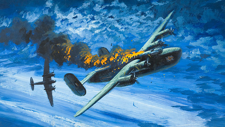 Liberator Shot Down In Flames (Original) by Other Military Art (Coton) at The Illustration Art Gallery
