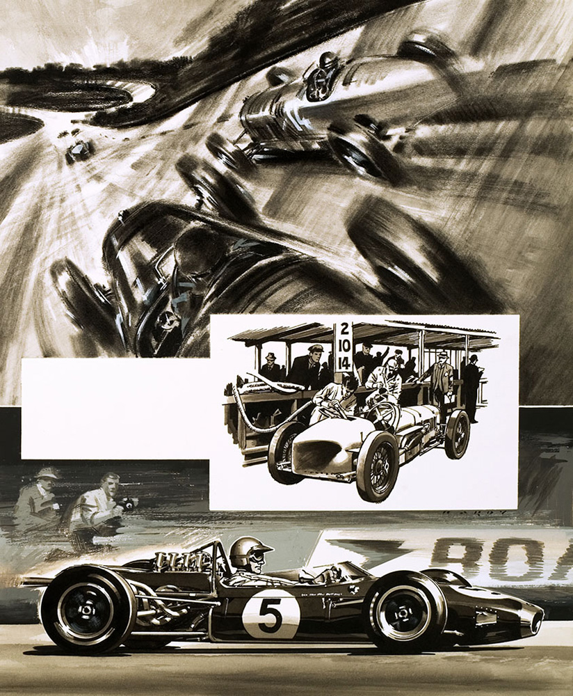 Grand Prix Racing: The British Grand Prix (Original) (Signed) art by Land (Wilf Hardy) at The Illustration Art Gallery
