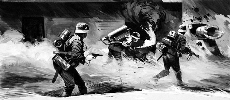 A German Flame-thrower team advances on the Maginot Line (Original) by Land (Wilf Hardy) at The Illustration Art Gallery