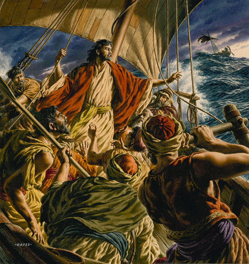 Christ Commands the Sea to be Calm (Original) (Signed) by Jack Hayes Art at The Illustration Art Gallery