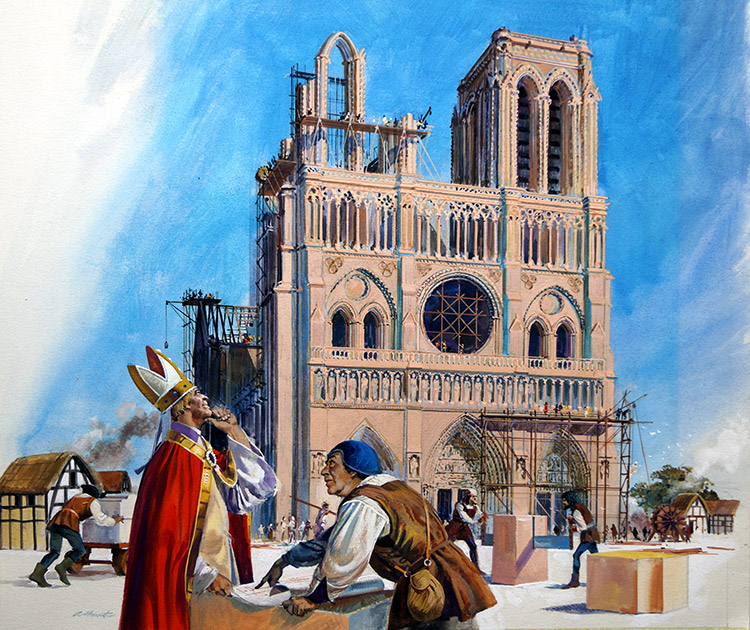 Rebuilding Notre Dame (Original) (Signed) by Andrew Howat at The Illustration Art Gallery