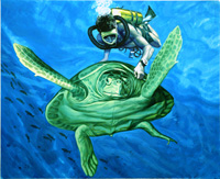 Sea Turtle and Diver (Original)