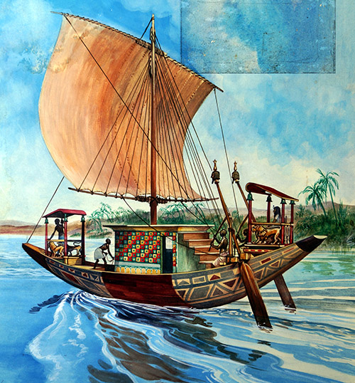 A Royal Barge From The Time Of Tutankhamen (Original) by Peter Jackson at The Illustration Art Gallery