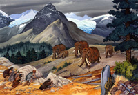 Prehistoric men hunting mammoths (Original) (Signed)