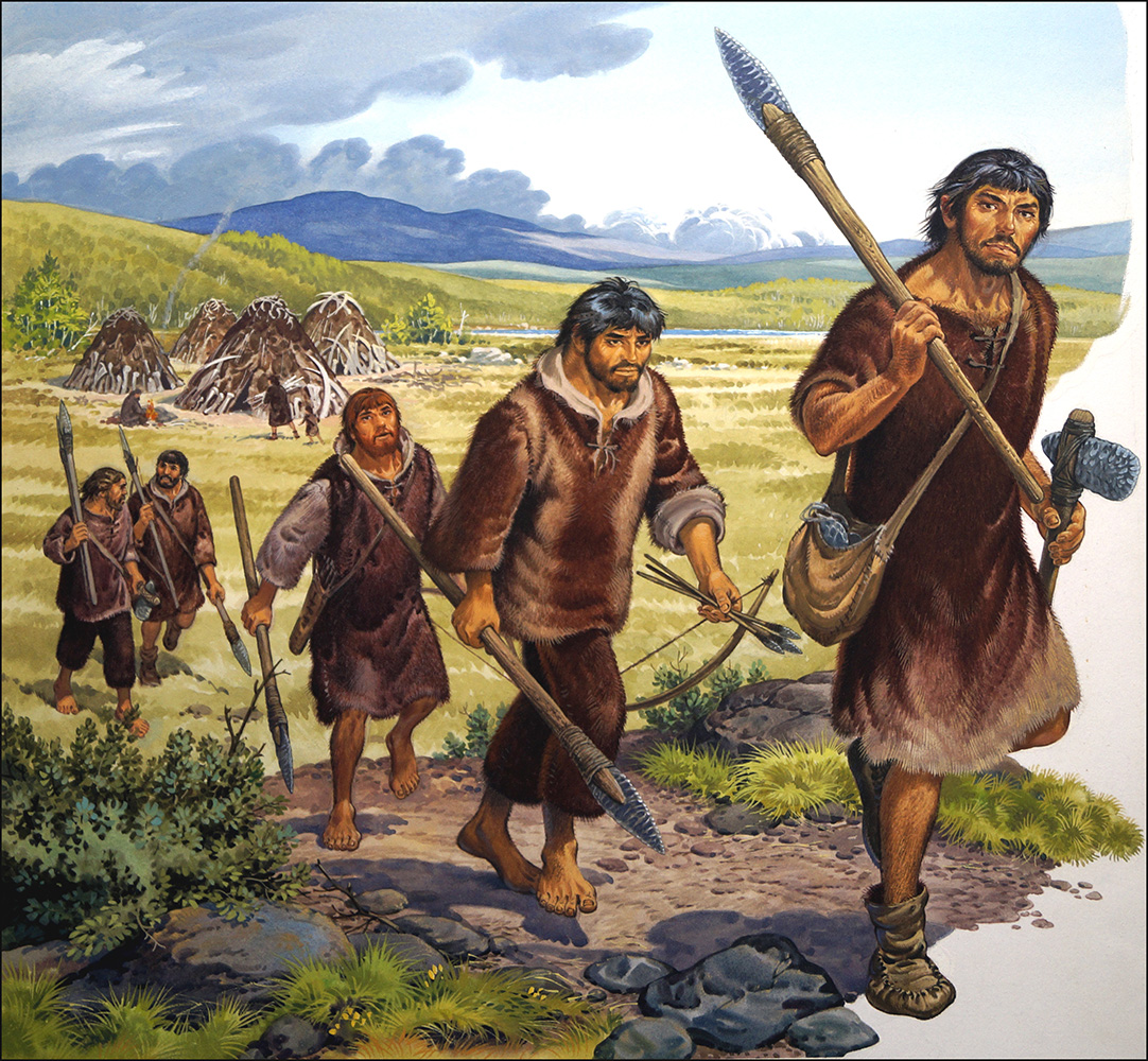 Stone Age Hunting Party (Original) art by Bernard Long Art at The Illustration Art Gallery