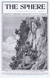 The Italian Alpini scale the heights on the Austro-Italian Frontier art by Fortunino Matania