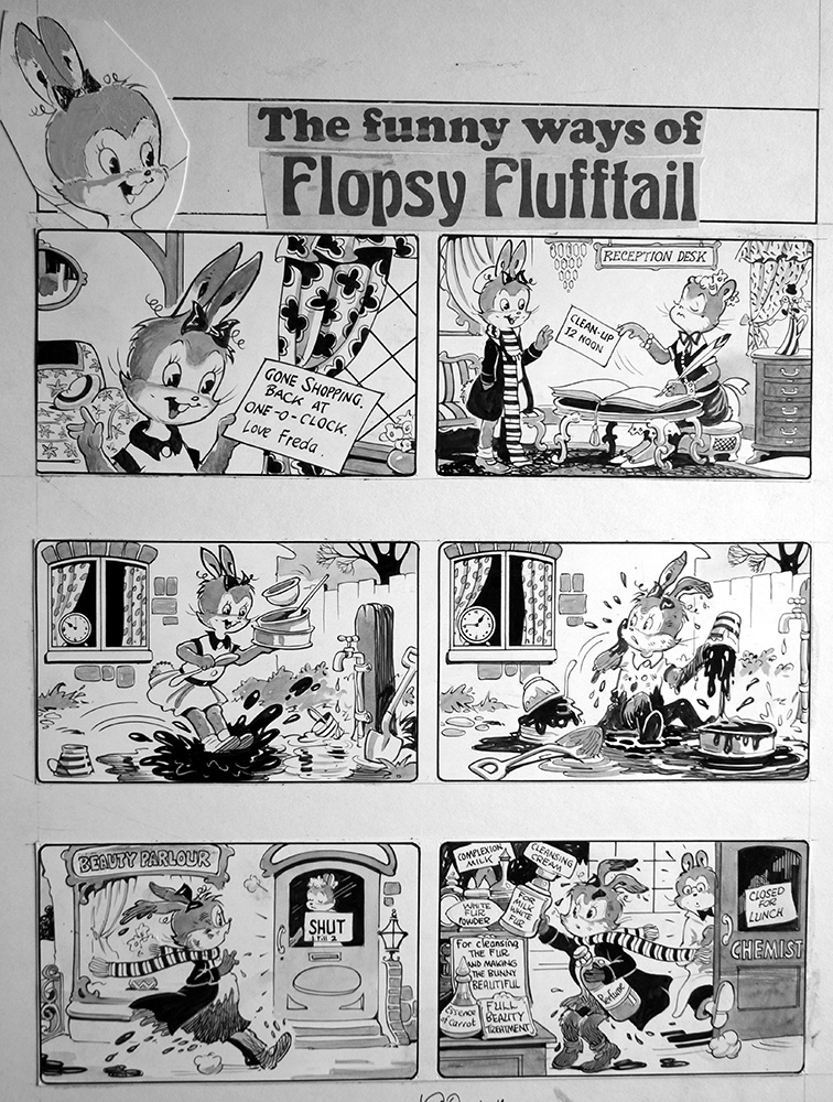 Flopsy Flufftail Gets a Make-Over (TWO pages) (Originals) (Signed) art by Hugh McNeill Art at The Illustration Art Gallery