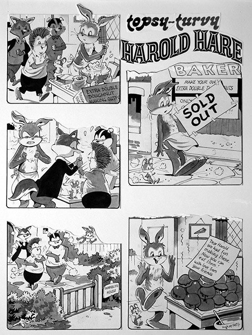 Harold Hare Doughnut Dilemma (Original) (Signed) by Hugh McNeill Art at The Illustration Art Gallery