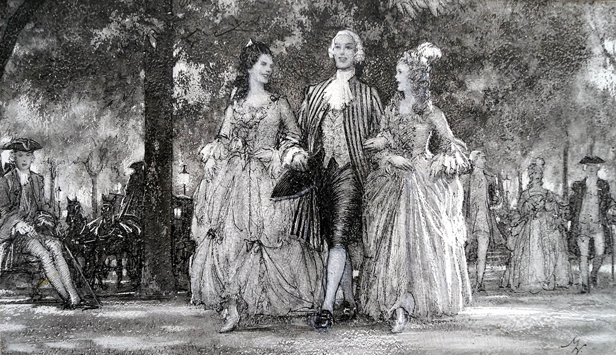 Promenading In The Park (Original) (Signed) art by John Millar Watt Art at The Illustration Art Gallery