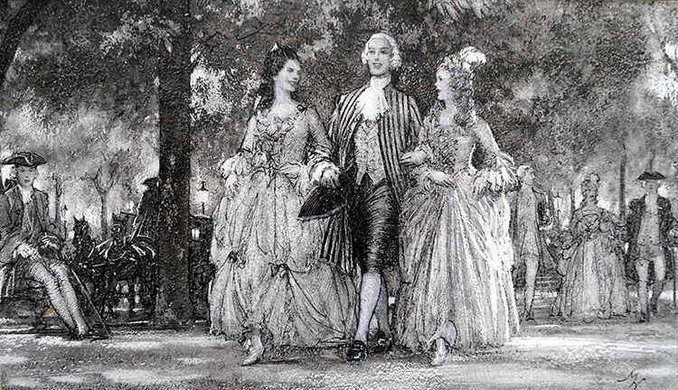 Promenading In The Park (Original) (Signed) by John Millar Watt Art at The Illustration Art Gallery