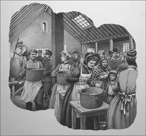 The Salvation Army - Soup Kitchen (Original) by British History (Pat Nicolle) at The Illustration Art Gallery
