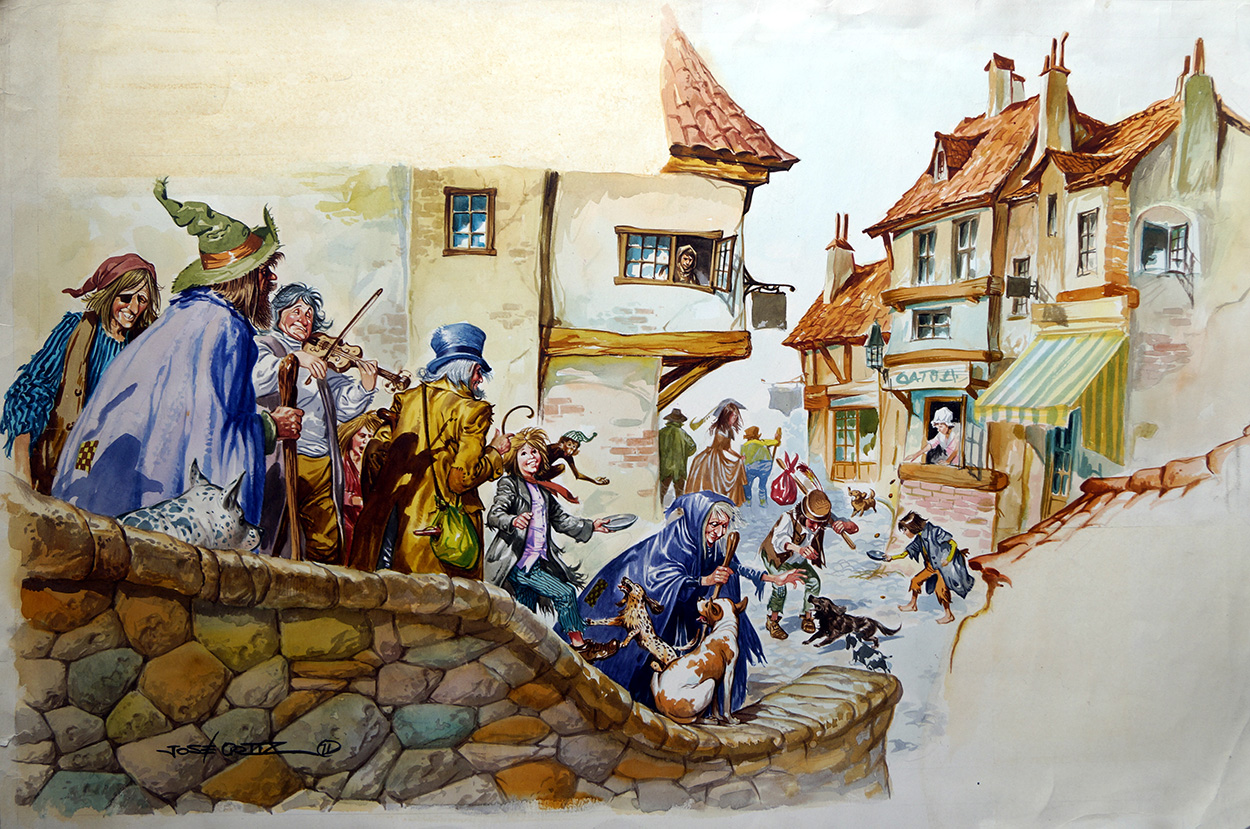 Procession Through the Village (Original) (Signed) art by Jose Ortiz at The Illustration Art Gallery