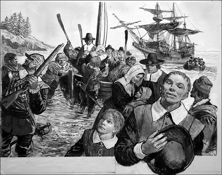 Arrival of the Mayflower (Original) by Ken Petts Art at The Illustration Art Gallery
