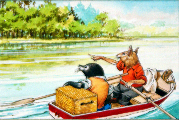 Mole and Rat See Someone on the Riverbank (Original) by Wind in the Willows (Nadir Quinto) at The Illustration Art Gallery