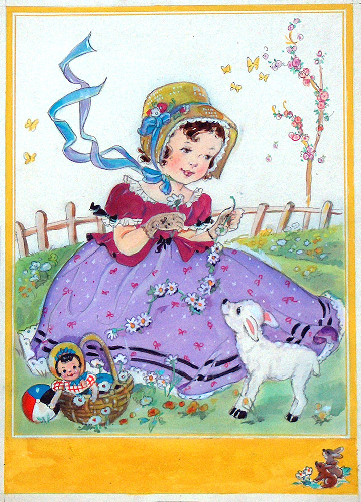Girl with Lamb and Daisies (Original) art by E Dorothy Rees Art at The Illustration Art Gallery
