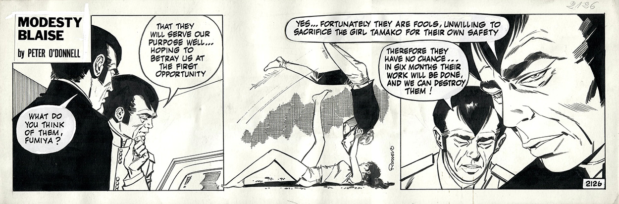 Modesty Blaise strip 2126 - Warlords of Phoenix - Very Early Romero Modesty Blaise strip (Original) (Signed) art by Modesty Blaise (Romero) Art at The Illustration Art Gallery
