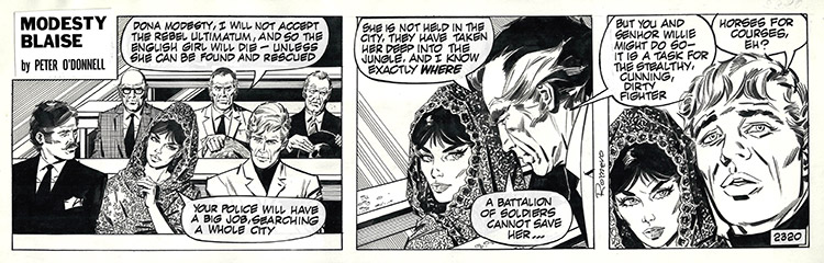 Modesty Blaise strip 2320 - Secret Meeting with El Presidente (Original) (Signed) by Modesty Blaise (Romero) Art at The Illustration Art Gallery