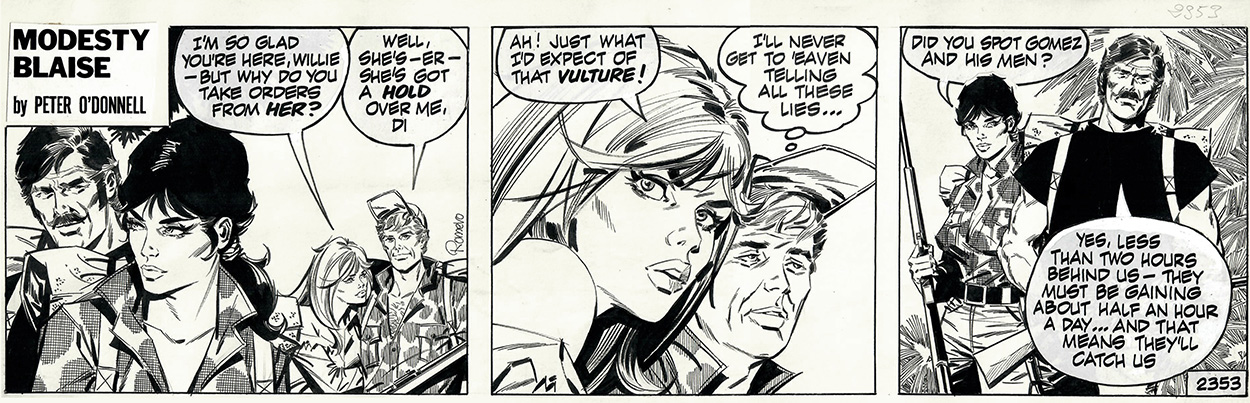 Modesty Blaise strip 2353 - The Green Eyed Monster: I'll Never Get to Heaven (Original) (Signed) art by Modesty Blaise (Romero) Art at The Illustration Art Gallery