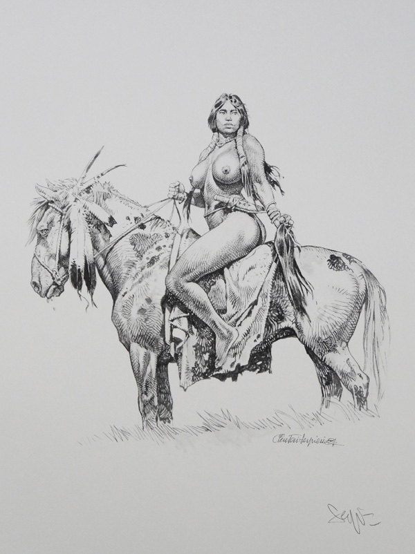 Indian Warrior on Horseback (Limited Edition Print) (Signed) by Paolo Serpieri Art at The Illustration Art Gallery