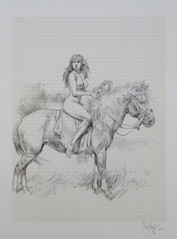 Nude on Horseback Sketchbook page (Limited Edition Print) (Signed)
