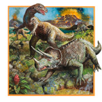Dinosaurs and Volcano (Original) art by Clive Uptton at The Illustration Art Gallery