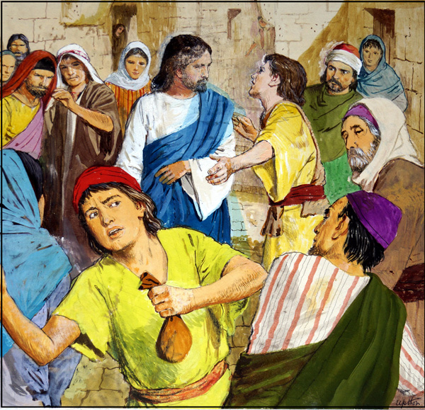 Jesus and the Penitent Thieves (Original) (Signed) by The Bible (Uptton) at The Illustration Art Gallery