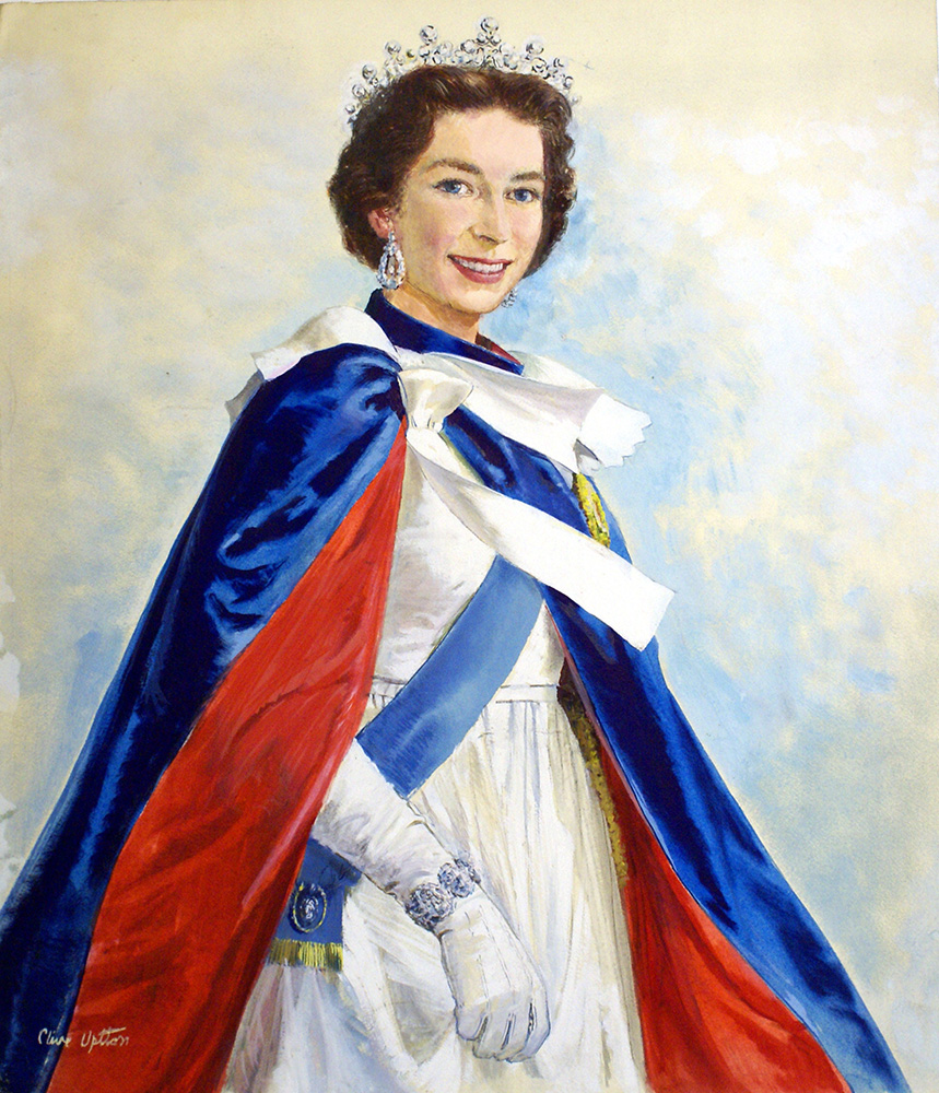 Queen Elizabeth II (Original) (Signed) art by Clive Uptton Art at The Illustration Art Gallery