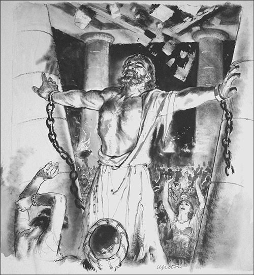 Samson In The Temple (Original) (Signed) by The Bible (Uptton) at The Illustration Art Gallery