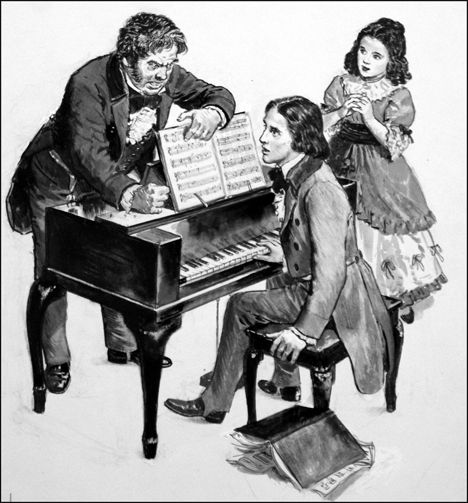 Robert Schumann's Piano Lessons (Original) art by Clive Uptton Art at The Illustration Art Gallery