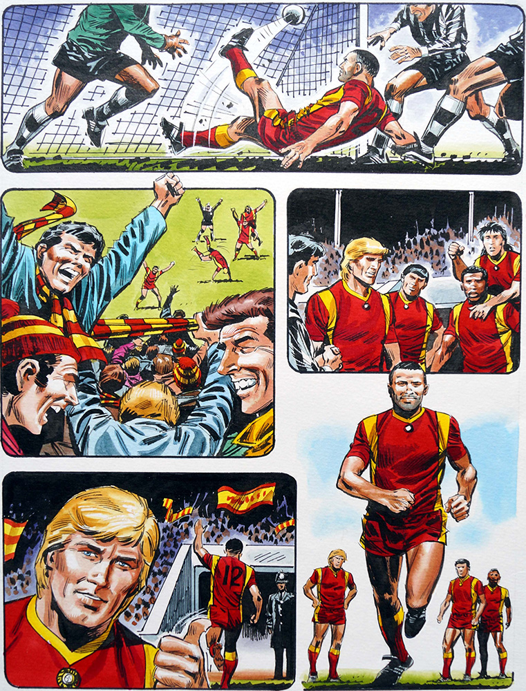 Roy Of The Rovers - Roy Backs Terry Spring To Score (Original) art by Michael White Art at The Illustration Art Gallery