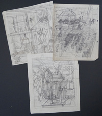 Cogs and Wheels - 3 cut-away sketches (Originals)
