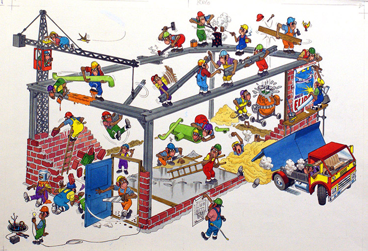 Busy People (two pages) (Originals) by Peter Woolcock Art at The Illustration Art Gallery